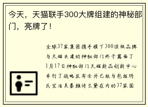 今天，天猫联手300大牌组建的神秘部门，亮牌了！
